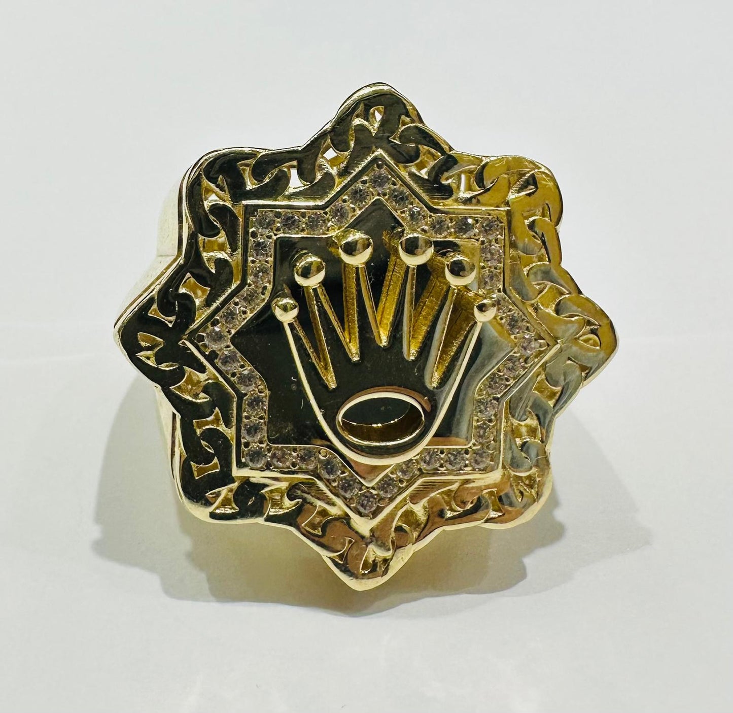 10K GOLD ROLEX RING WITH WHITE SAPPHIRE- WEIGHT: 12.9gm