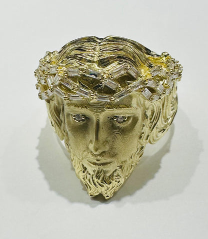 10K GOLD JESUS RING WITH CZ STONES- WEIGHT: 9.8gm