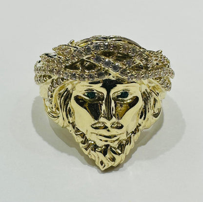 10K GOLD JESUS RING WITH WHITE SAPPHIRE- WEIGHT: 8.2gm