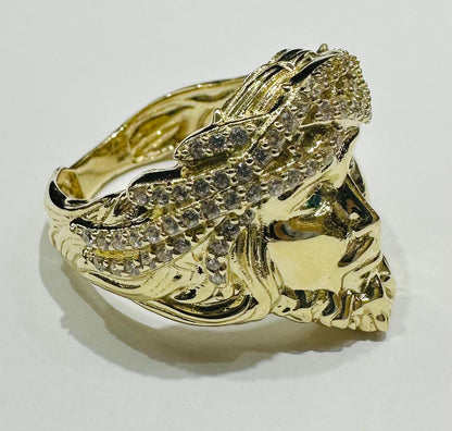 10K GOLD JESUS RING WITH WHITE SAPPHIRE- WEIGHT: 8.2gm