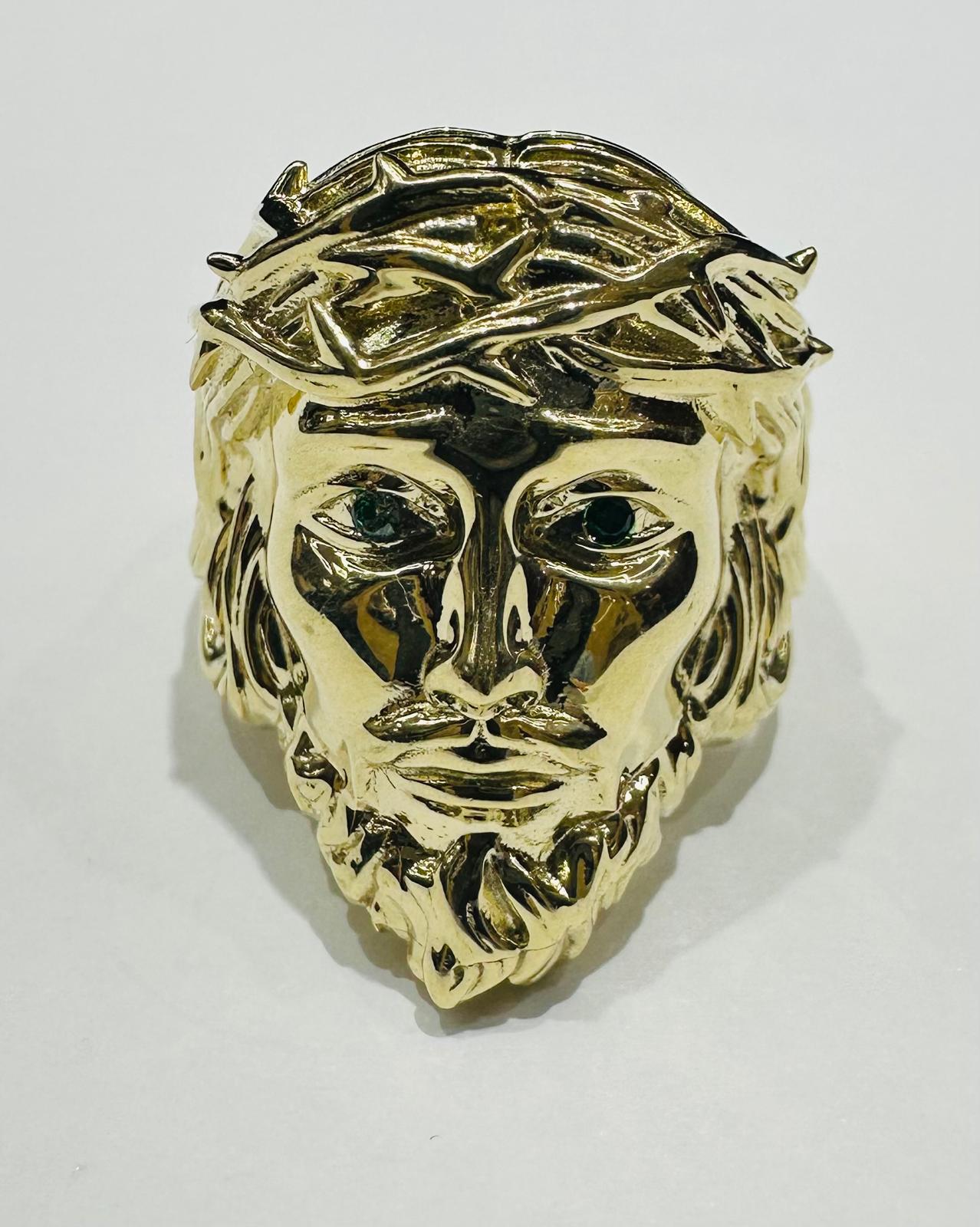 10K GOLD JESUS RING WITH CZ STONES- WEIGHT: 11.8gm