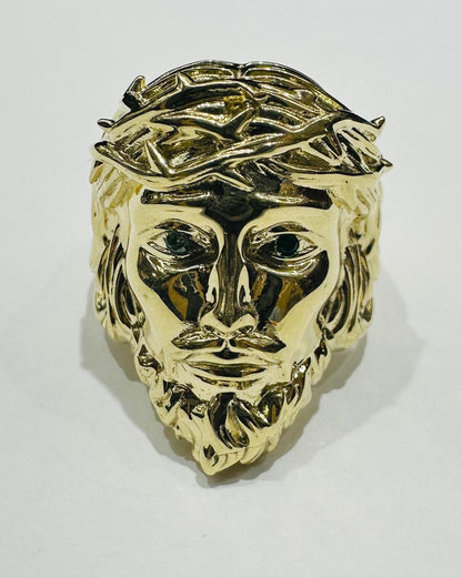 10K GOLD JESUS RING WITH CZ STONES- WEIGHT: 11.8gm