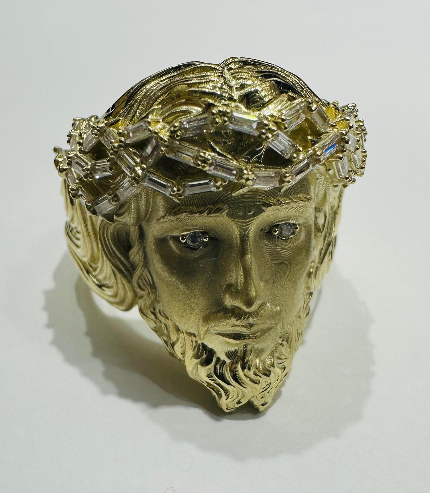 10K GOLD JESUS RING WITH CZ STONES- WEIGHT: 9.8gm