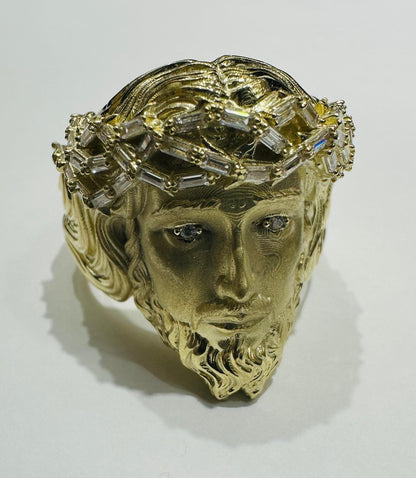 10K GOLD JESUS RING WITH CZ STONES- WEIGHT: 9.8gm