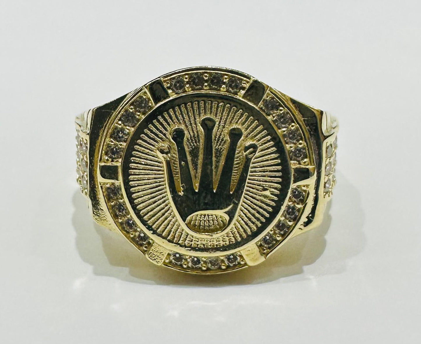 10K GOLD ROLEX RING WITH WHITE SAPPHIRE- WEIGHT: 7.4gm