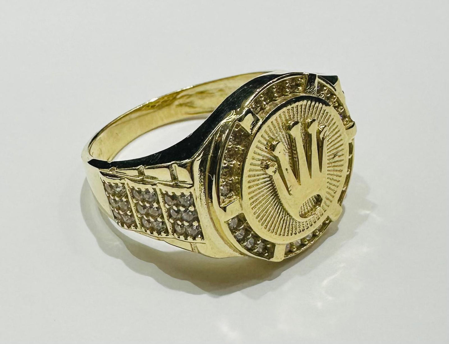 10K GOLD ROLEX RING WITH WHITE SAPPHIRE- WEIGHT: 7.4gm