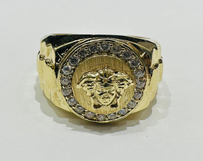 10K GOLD MEDUSA HEAD RING WITH WHITE SAPPHIRE- WEIGHT: 7.5gm