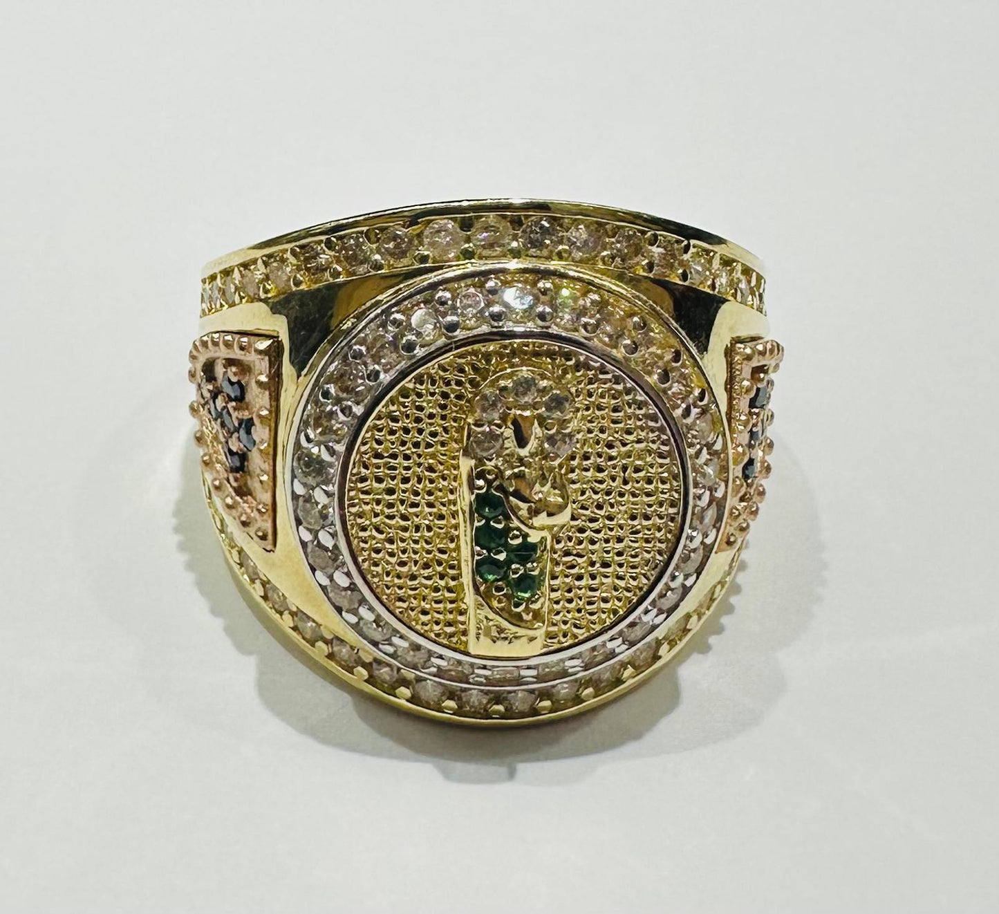 10K GOLD SAINT JUDE RING WITH CZ STONES- WEIGHT: 7.5gm