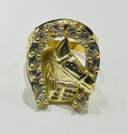 10K GOLD HORSESHOE RING WITH CZ STONES- WEIGHT: 10gm