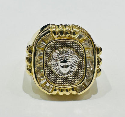10K GOLD TWO TONED MEDUSA HEAD RING WITH CZ STONES- WEIGHT: 10.6gm