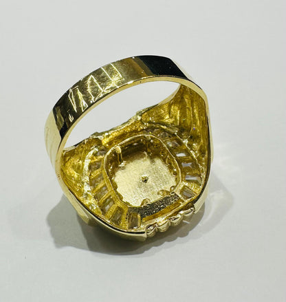 10K GOLD TWO TONED MEDUSA HEAD RING WITH CZ STONES- WEIGHT: 10.6gm