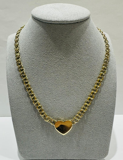10K GOLD CHINO LINK  HEART CHAIN- 16"  5.65mm  18.9gm