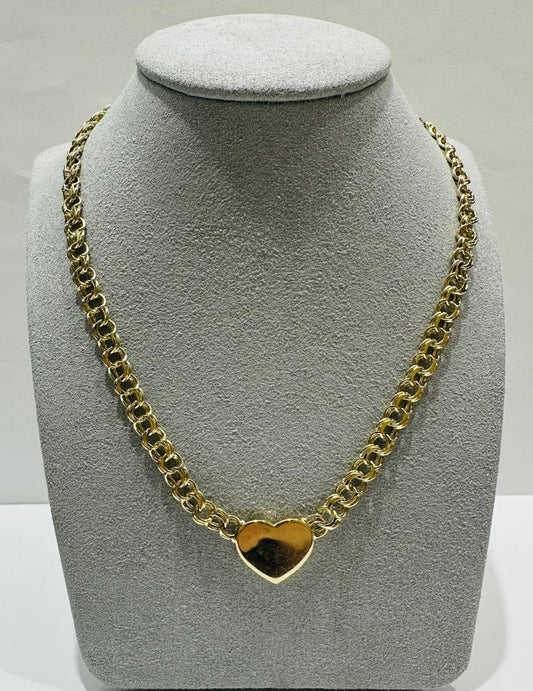 10K GOLD CHINO LINK  HEART CHAIN- 16"  5.65mm  18.9gm