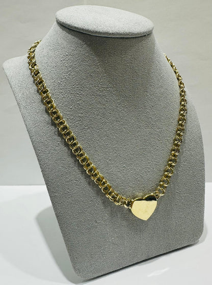 10K GOLD CHINO LINK  HEART CHAIN- 16"  5.65mm  18.9gm