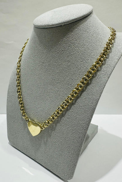 10K GOLD CHINO LINK  HEART CHAIN- 16"  5.65mm  18.9gm