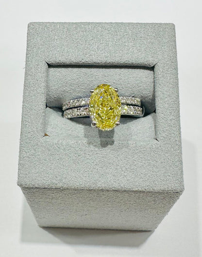 14K GOLD LAB GROWN YELLOW  OVAL DIAMOND RING-  3.75CT