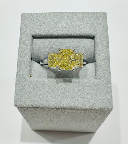 14K GOLD LAB GROWN RADIANT YELLOW DIAMOND RING-  2.50CT