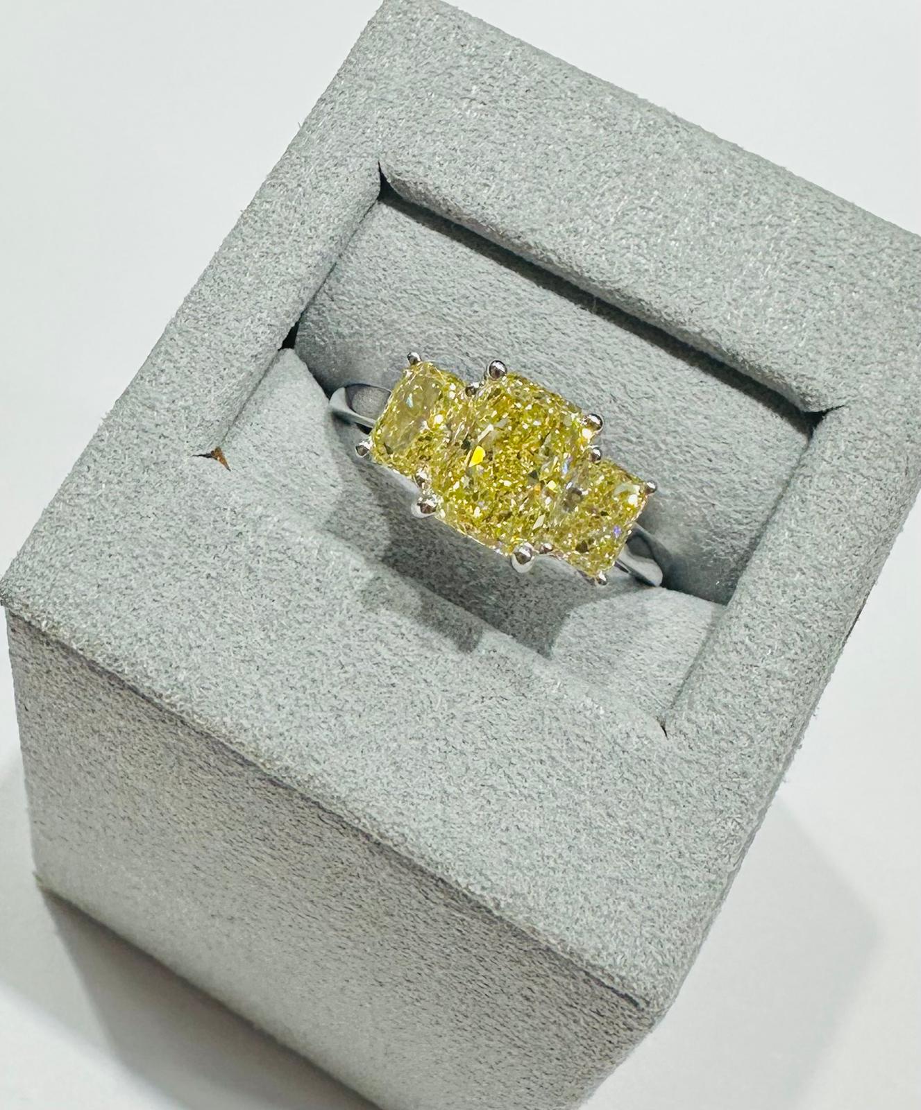 14K GOLD LAB GROWN RADIANT YELLOW DIAMOND RING-  2.50CT
