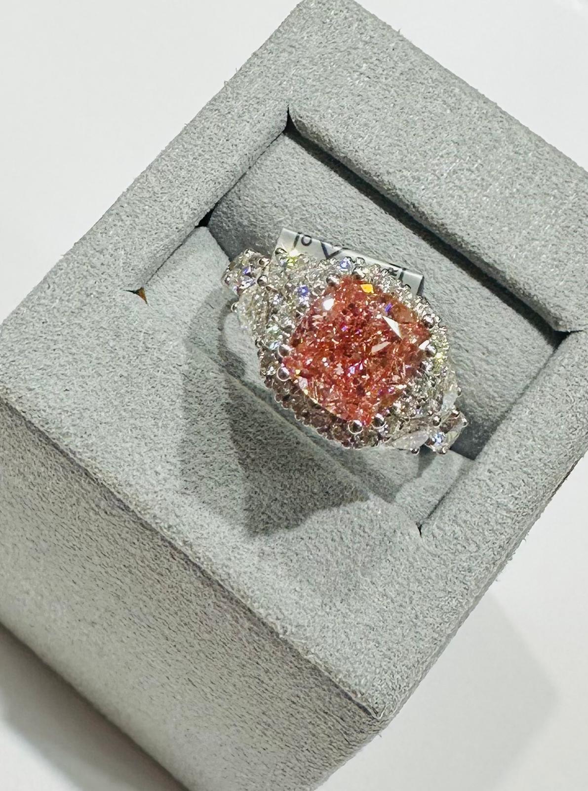 14K GOLD LAB GROWN PINK VS2 DIAMOND RING-  4.75CT