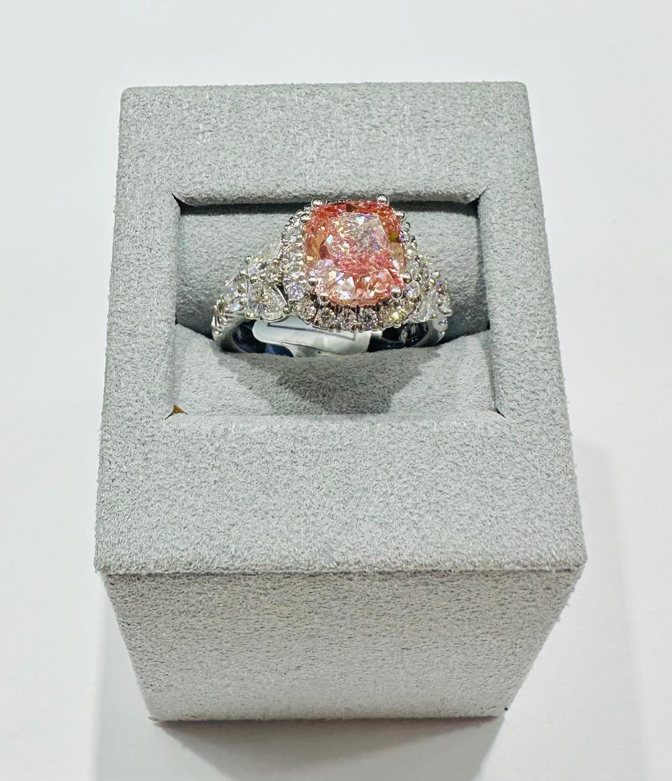 14K GOLD LAB GROWN PINK VS2 DIAMOND RING-  4.75CT