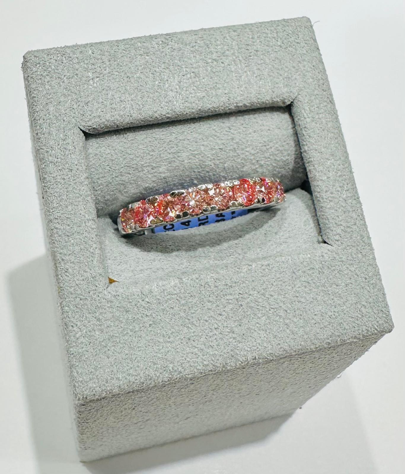 14K GOLD LAB GROWN PINK BAND DIAMOND RING-  1CT