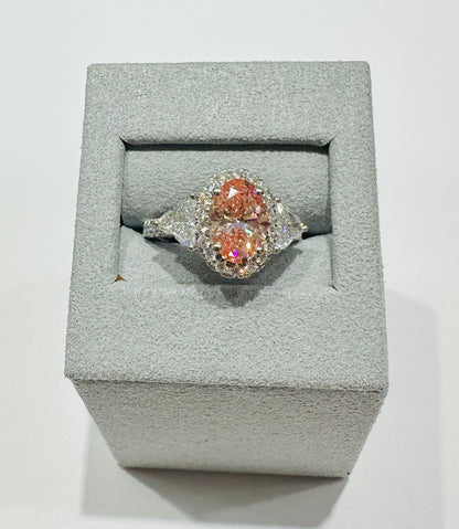 14K GOLD LAB GROWN PINK  TRIDENT DIAMOND RING-  2.0CT