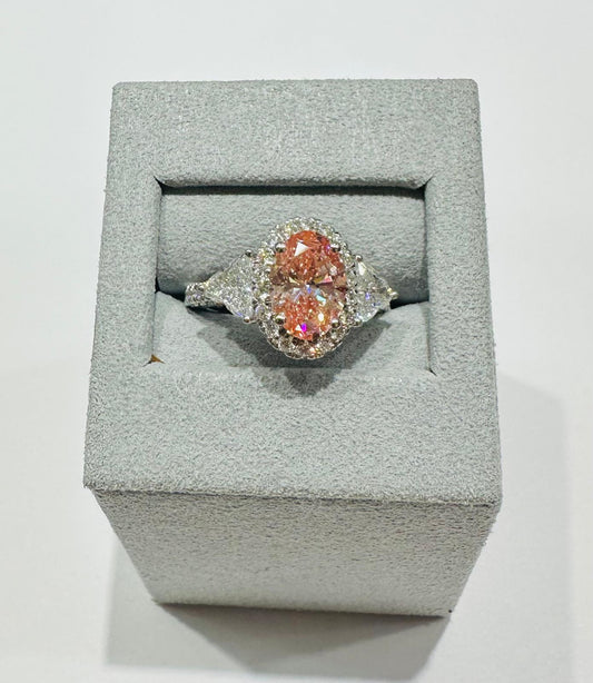 14K GOLD LAB GROWN PINK  TRIDENT DIAMOND RING-  2.0CT
