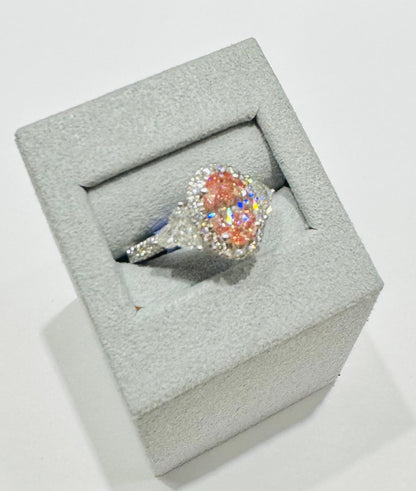 14K GOLD LAB GROWN PINK  TRIDENT DIAMOND RING-  2.0CT
