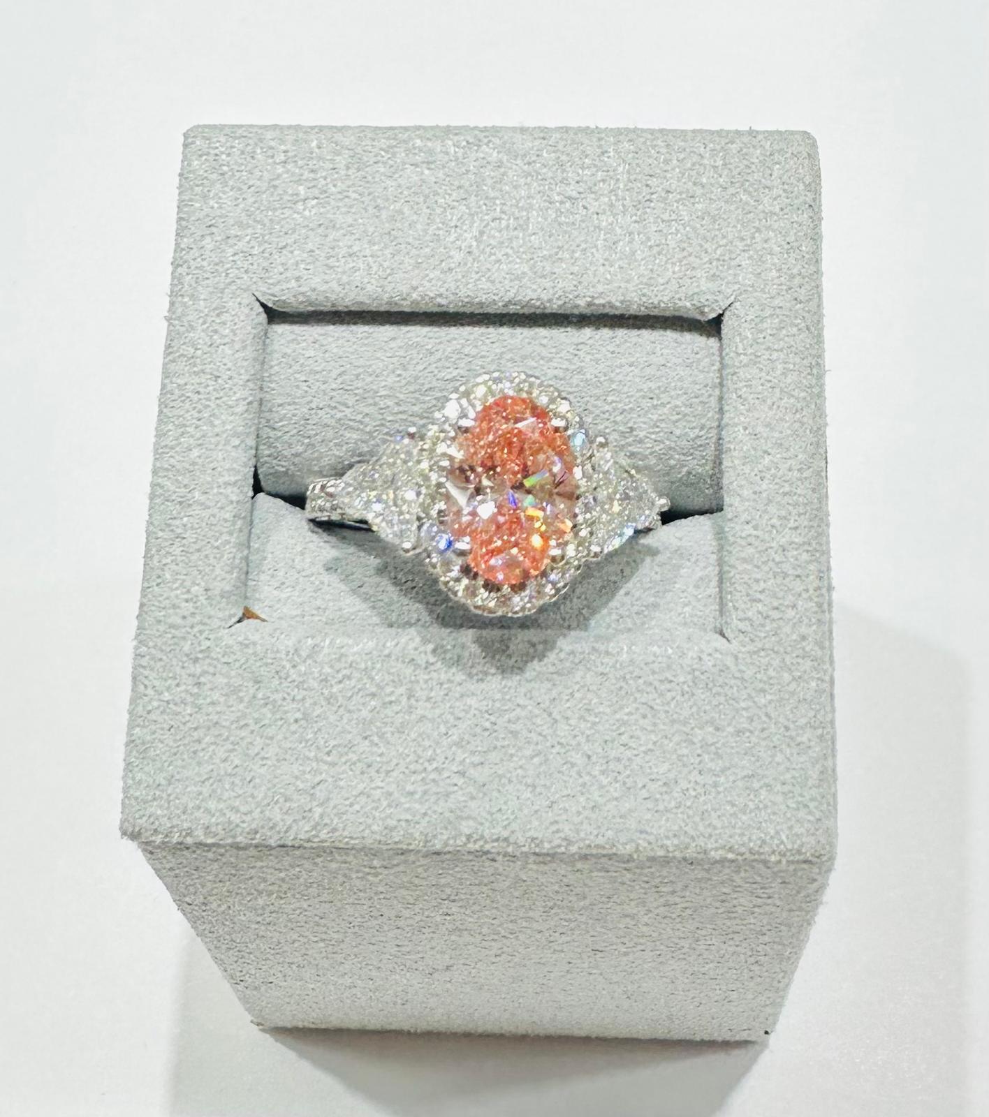 14K GOLD LAB GROWN PINK  TRIDENT DIAMOND RING-  2.0CT