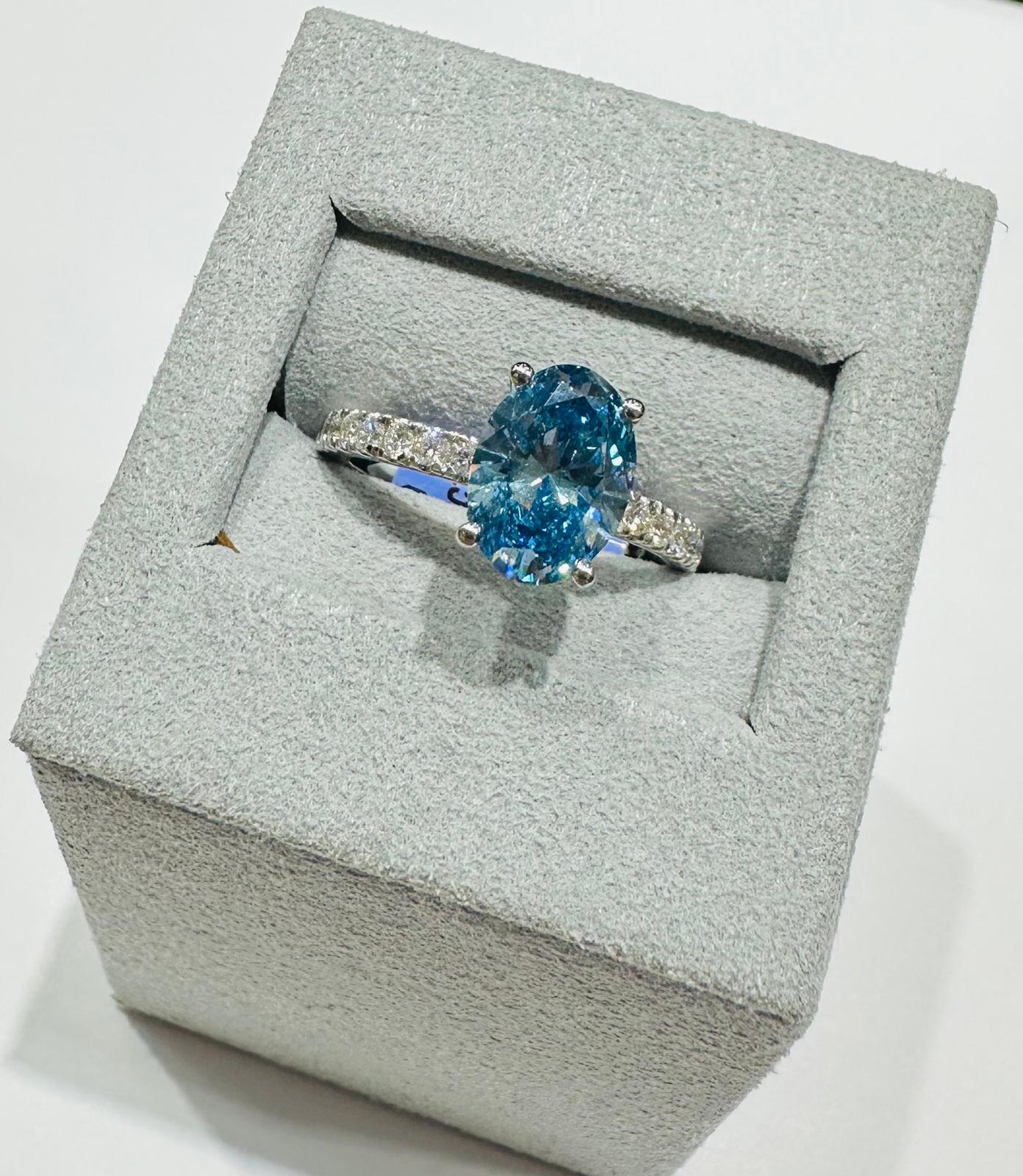 14K GOLD LAB GROWN BLUE OVAL VS1/VS2 DIAMOND RING-  2.50CT