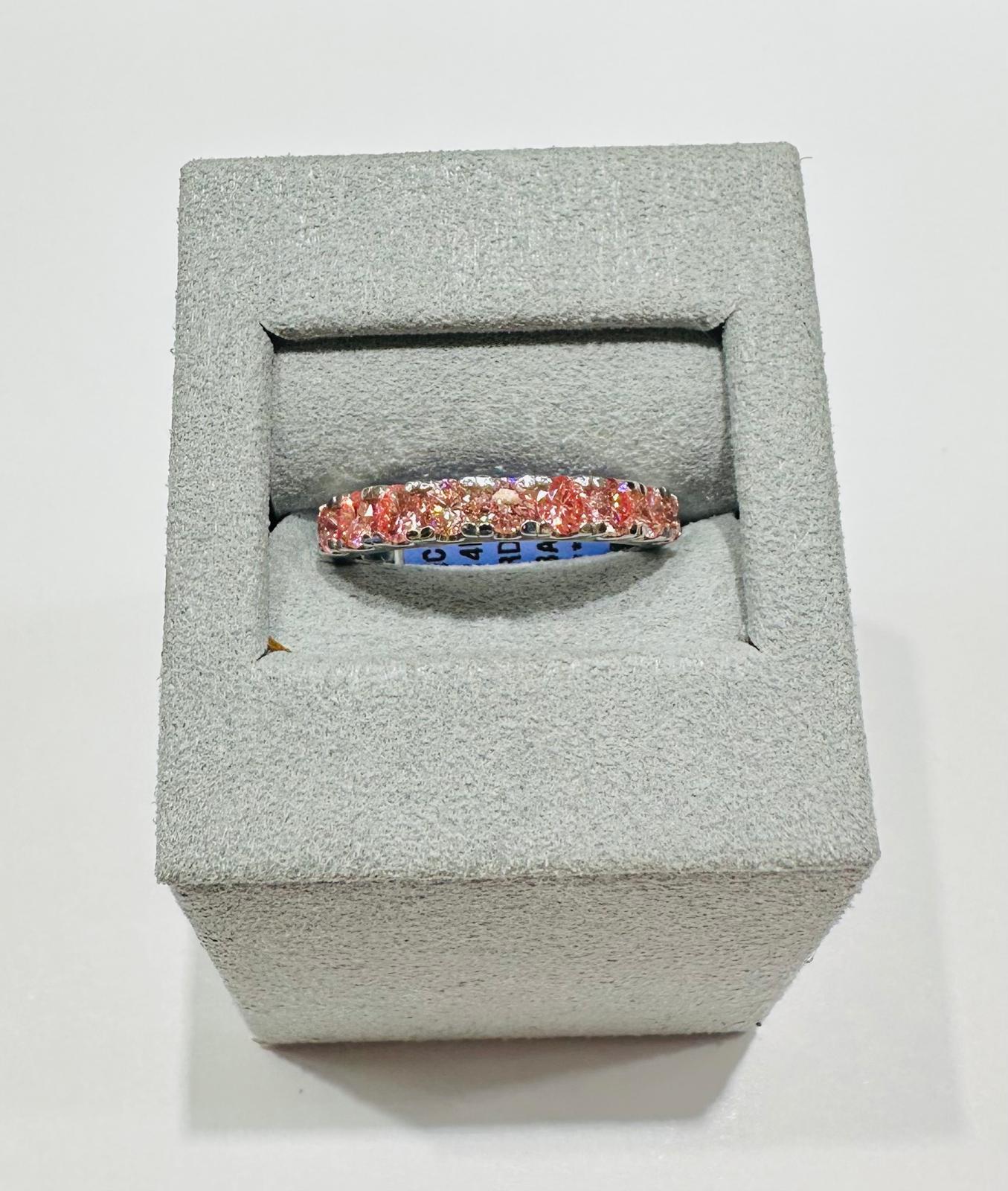 14K GOLD LAB GROWN PINK BAND DIAMOND RING-  1CT