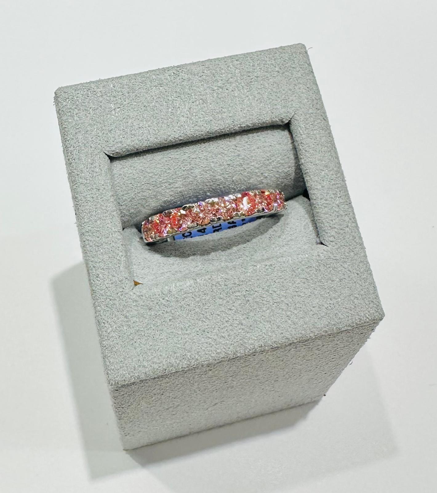 14K GOLD LAB GROWN PINK BAND DIAMOND RING-  1CT