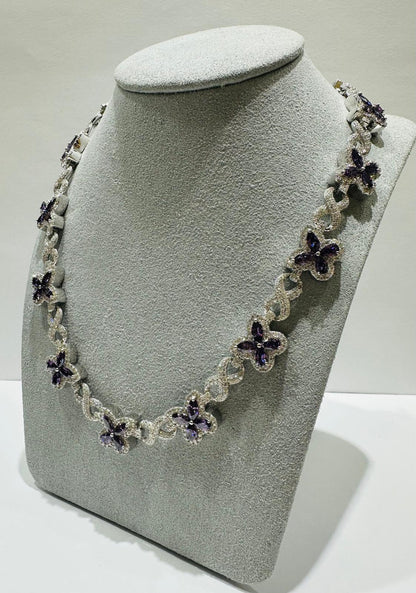 SILVER MOISSANITE BUTTERFLY NECKLACE VVS 9.50CTW  12mm  18"