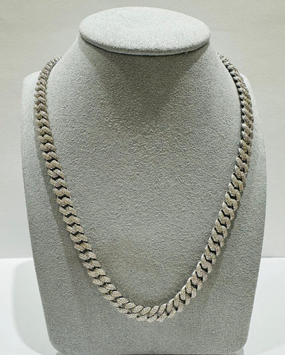 SILVER MOISSANITE CUBAN LINK NECKLACE SS   58gm   6mm   18"
