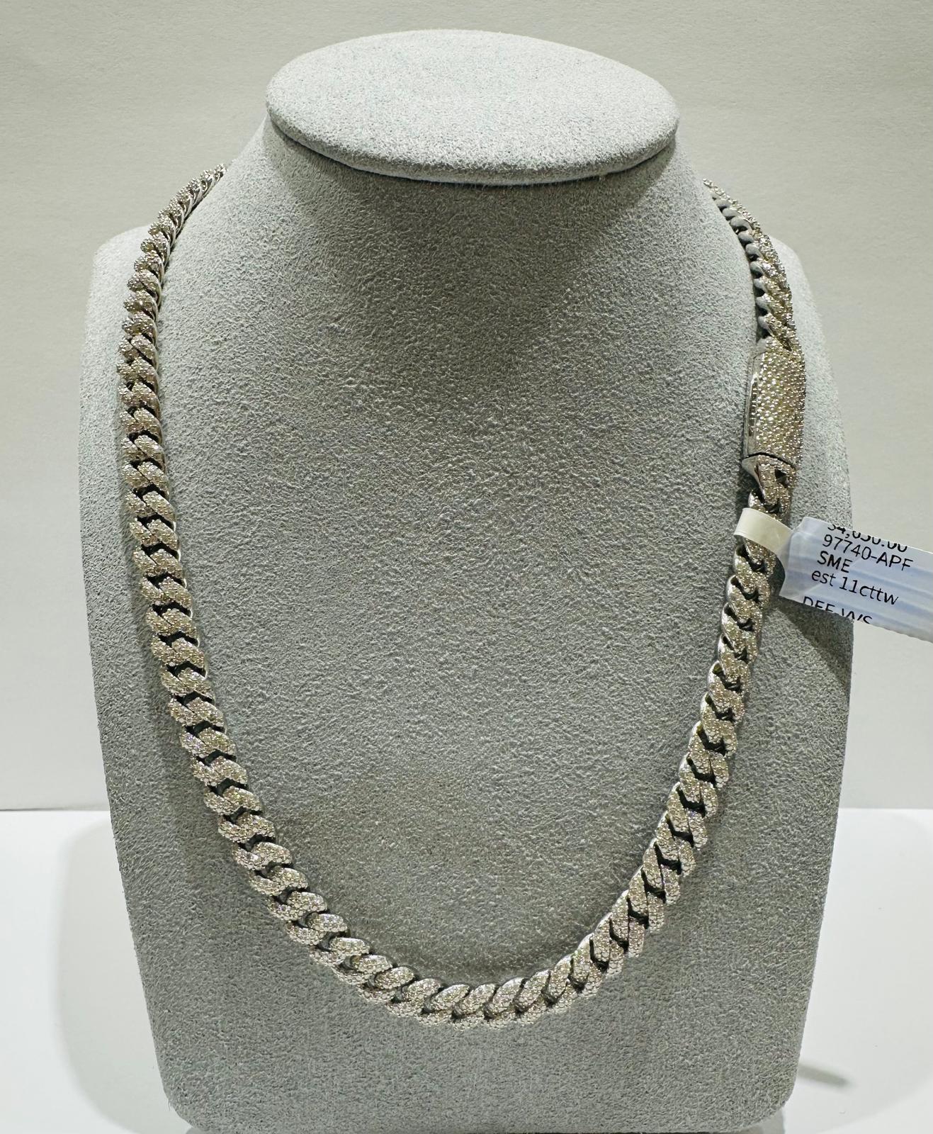 SILVER MOISSANITE NECKLACE VVS   12.47CTW   8mm   20"