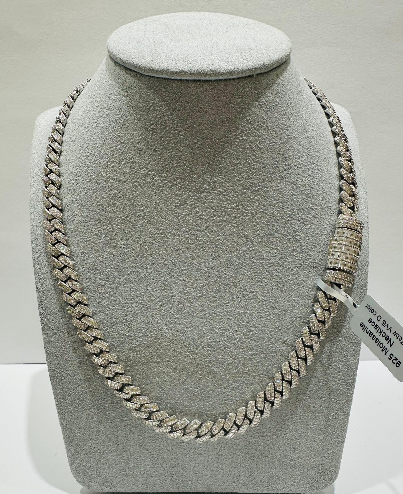 SILVER MOISSANITE NECKLACE VVS   10.53CTW   8.2mm   20"