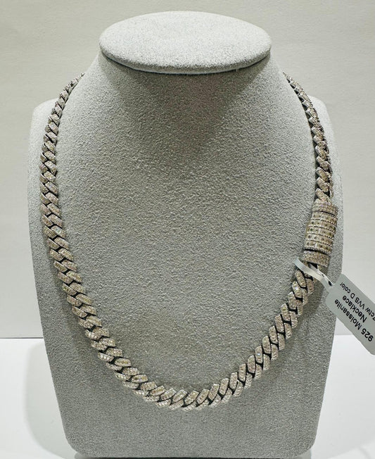 SILVER MOISSANITE NECKLACE VVS   10.53CTW   8.2mm   20"