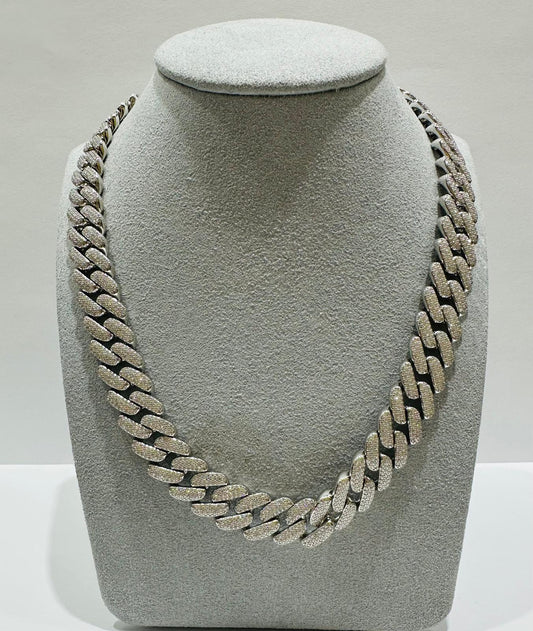 SILVER MOISSANITE CUBAN LINK NECKLACE SS   17.30CT   24"