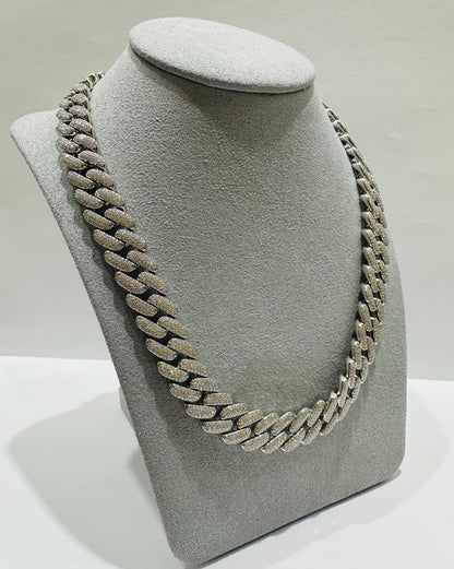 SILVER MOISSANITE CUBAN LINK NECKLACE SS   17.30CT   24"