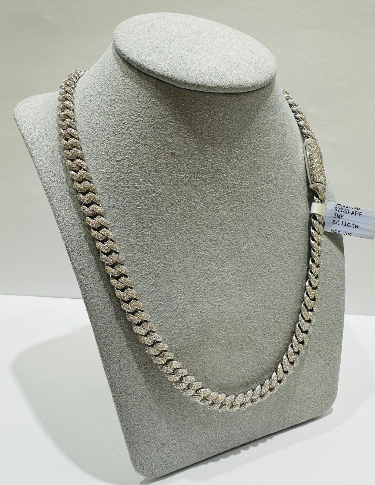 SILVER MOISSANITE CUBAN LINK NECKLACE SS   58gm   6mm   18"