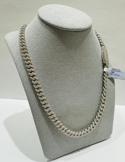 SILVER MOISSANITE CUBAN LINK NECKLACE SS   58gm   6mm   18"