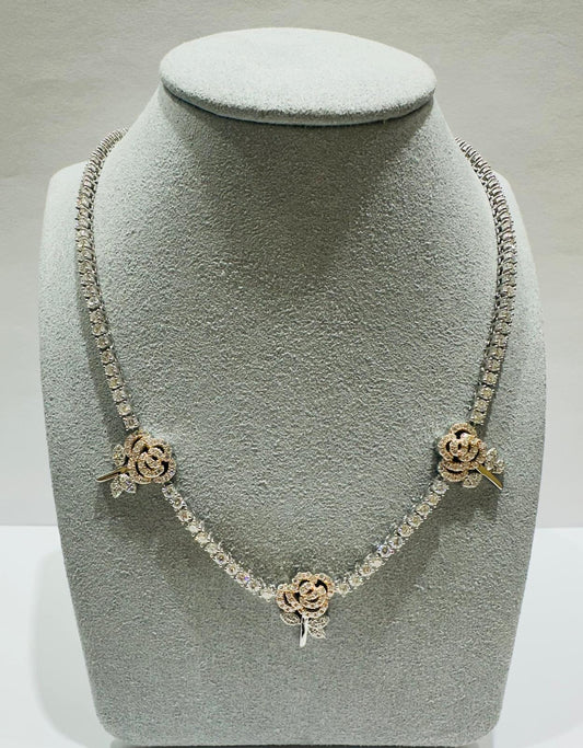 SILVER MOISSANITE FLOWER NECKLACE  VS   10.69CTW   18"