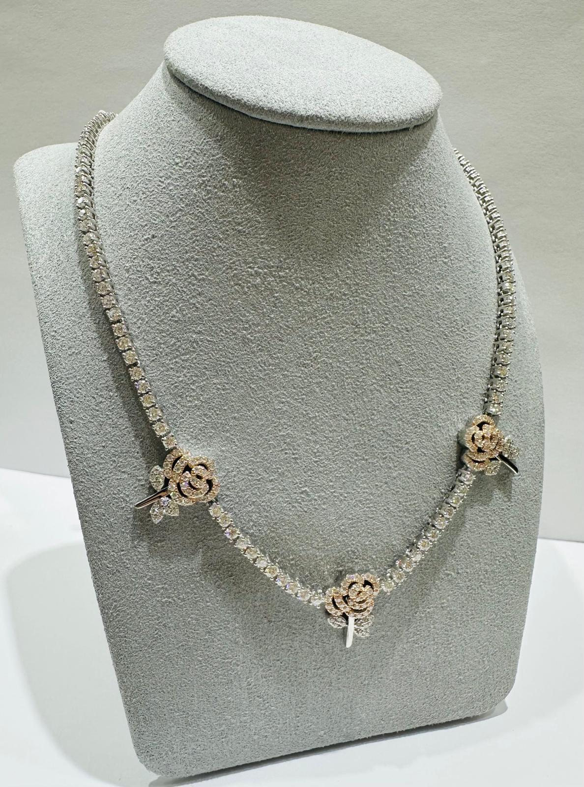 SILVER MOISSANITE FLOWER NECKLACE  VS   10.69CTW   18"
