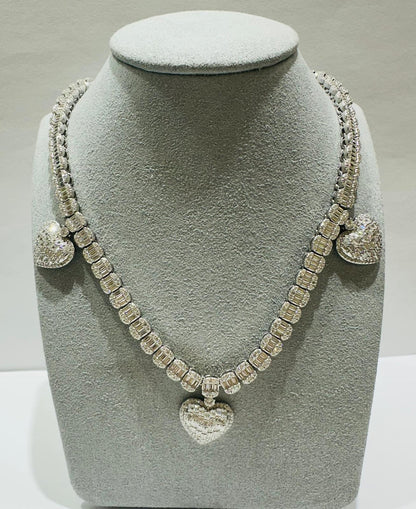 SILVER MOISSANITE HEART NECKLACE  VVS   21.53CTW  22.3mm  18"