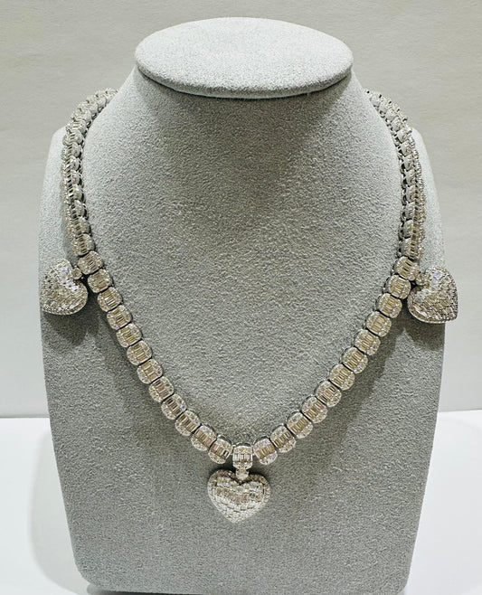 SILVER MOISSANITE HEART NECKLACE  VVS   21.53CTW  22.3mm  18"