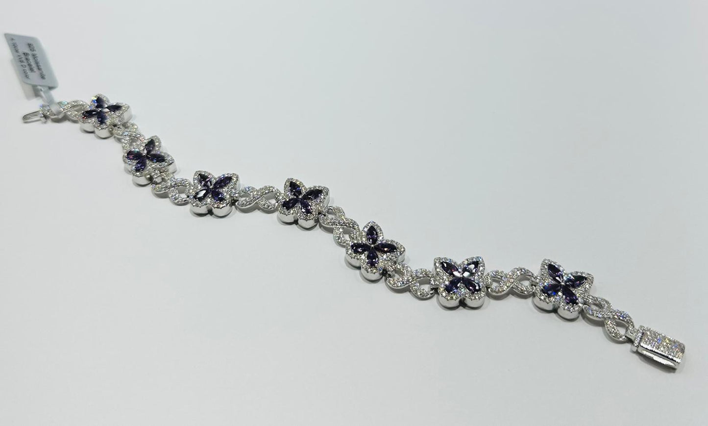 SILVER MOISSANITE BUTTERFLY BRACELET VVS   4.10CTW  12mm  7.5"