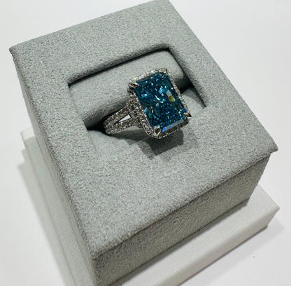 14K GOLD LAB GROWN BLUE VS DIAMOND RING-  4.66CT