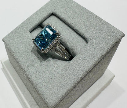 14K GOLD LAB GROWN BLUE VS DIAMOND RING-  4.66CT
