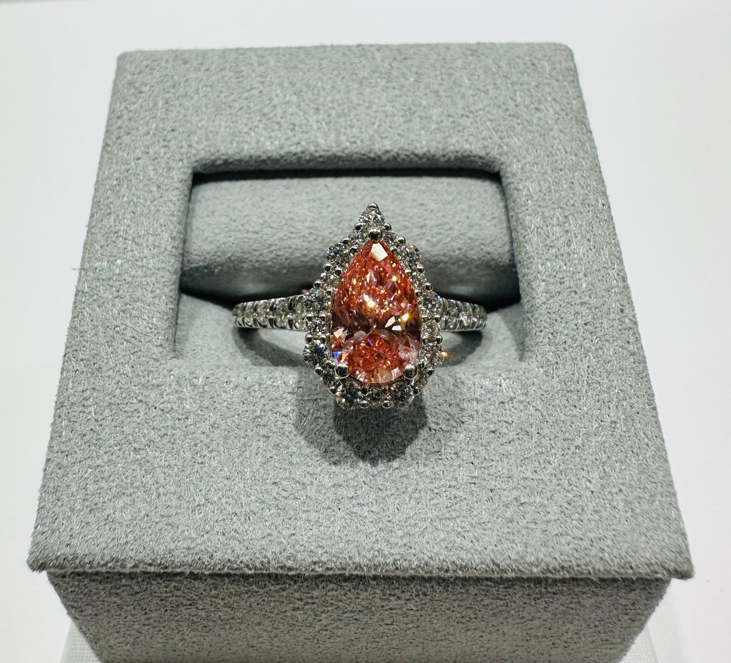 14K GOLD LAB GROWN PINK PEAR DIAMOND RING  VS-  2.25TC/CT1.50