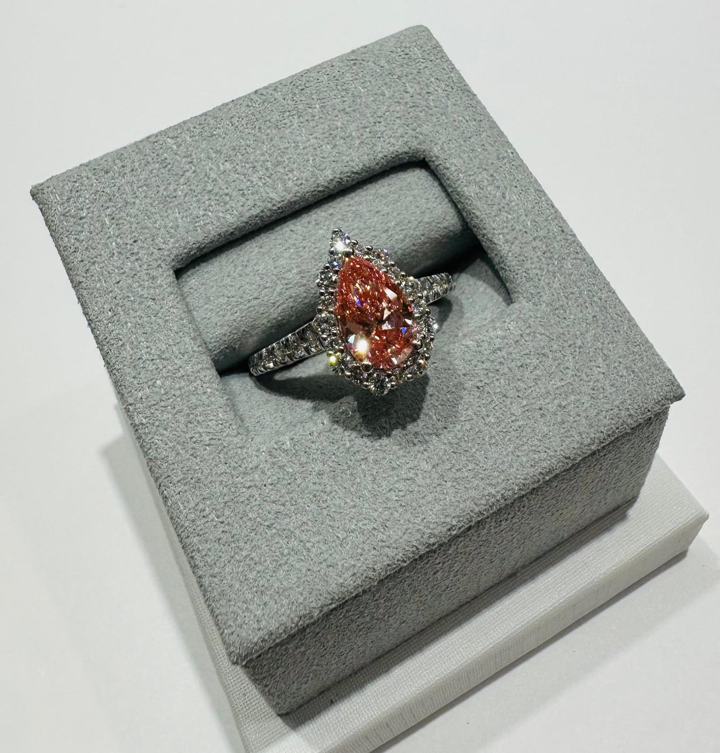 14K GOLD LAB GROWN PINK PEAR DIAMOND RING  VS-  2.25TC/CT1.50